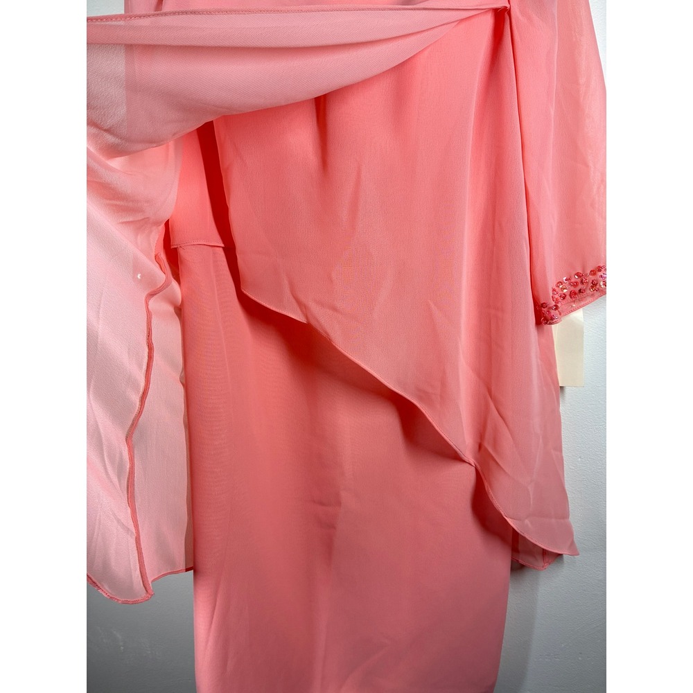 Lanting‎ Beaded Sleeve Chiffon Overlay Sheath Dress Medium Peach Mother of Bride - Picture 6 of 13